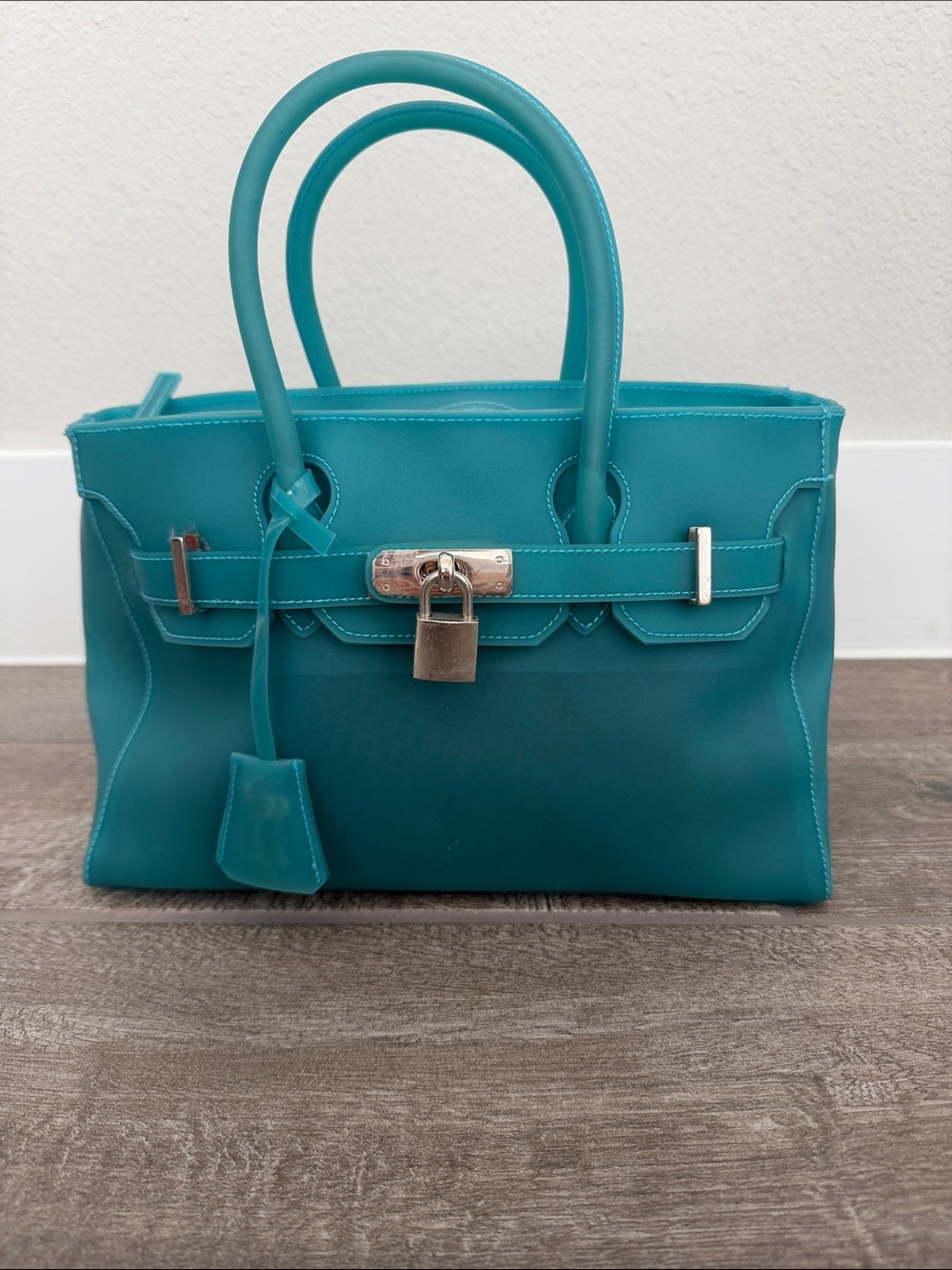 Teal Structured Jelly Birkin style Tote Handbag - Luxury-Inspired Design